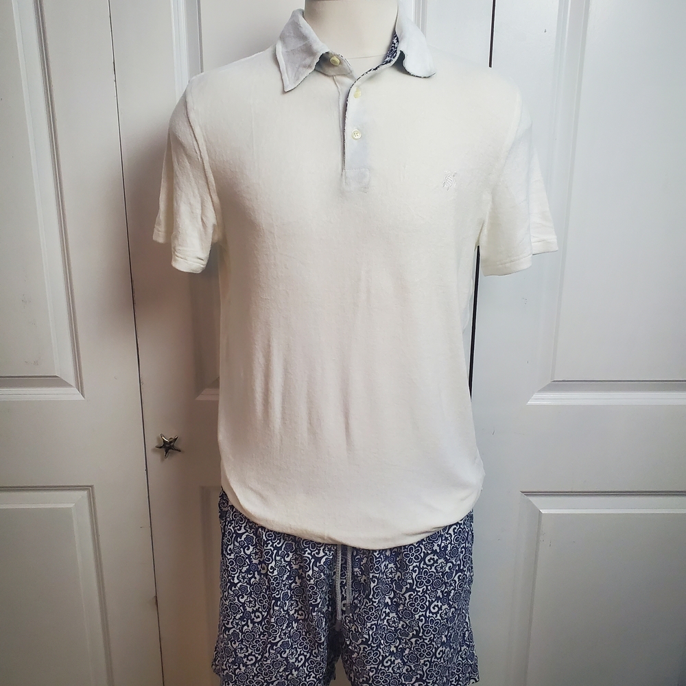 Vilebrequin‎ Swim Shorts W/ Terry Polo Mens US XL Lined Floral Sea Pattern Blue